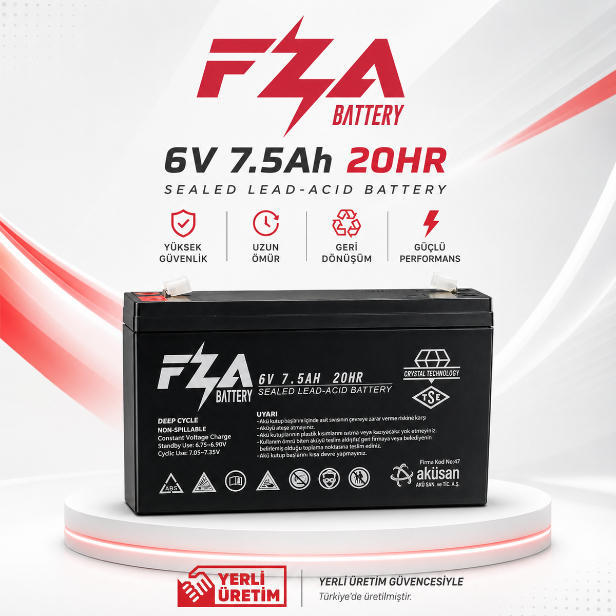FZA 6V 7.5 AH AGM (Bakımsız Kuru) Akü / Çocuk Akülü Araba Aküsü