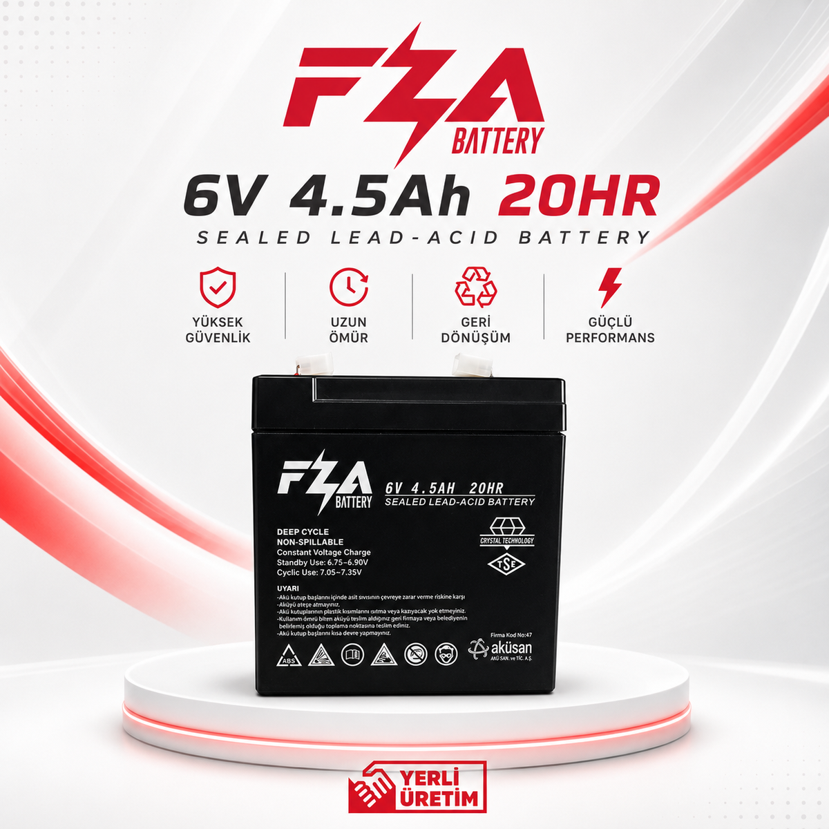 FZA 6 V 4.5 AH AGM (Bakımsız Kuru ) Akü / Çocuk Akülü Araba Aküsü