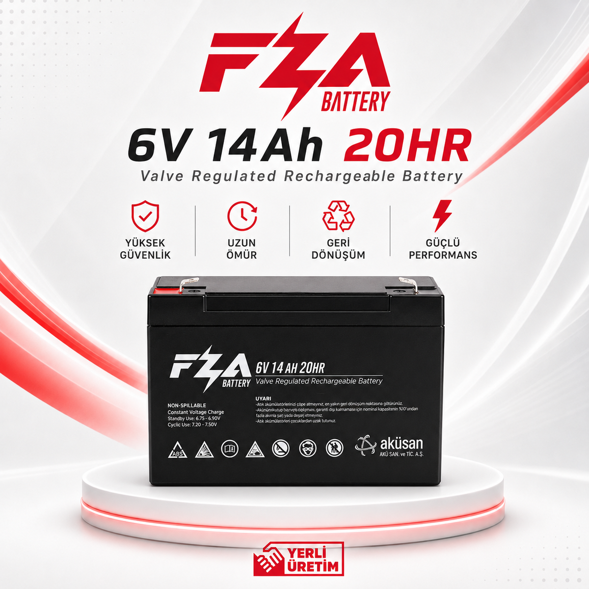 FZA 6 V 14 AH AGM (Bakımsız Kuru) Akü / Akülü Arabalar ve Çoklu Kullanım