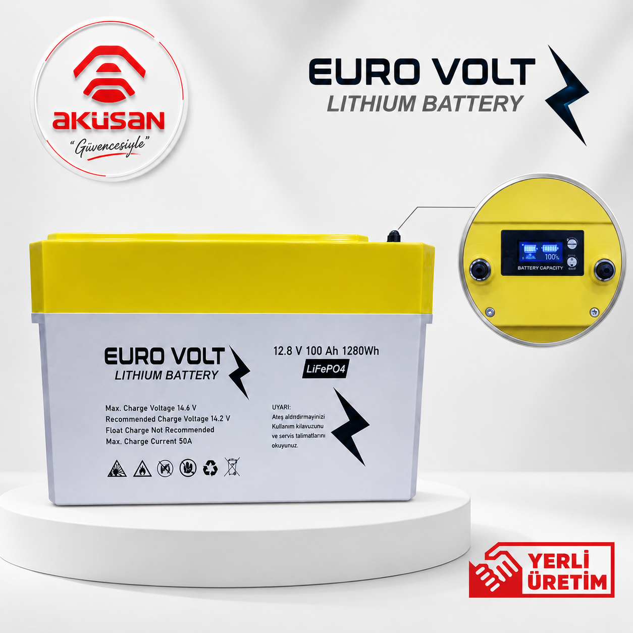 EuroVolt 12.8 V 100 AH (1280Wh) LiFePO4 (Lityum) Batarya