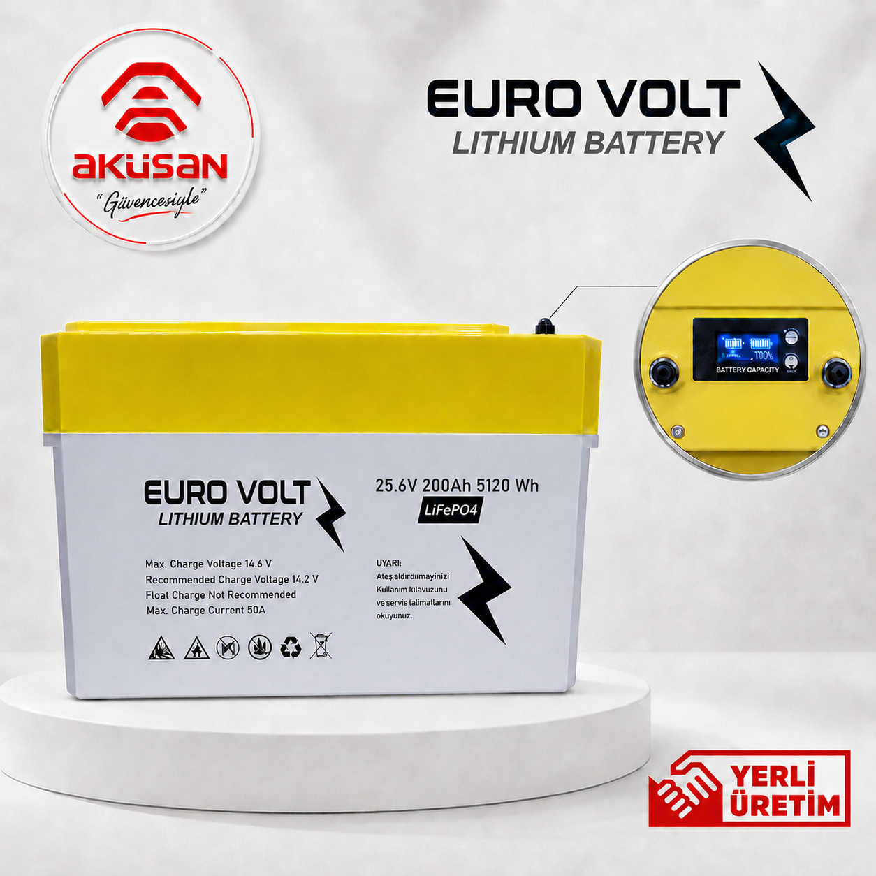 EuroVolt 25.6V 200Ah (5120 Wh) LiFePO4 (Lityum) Batarya