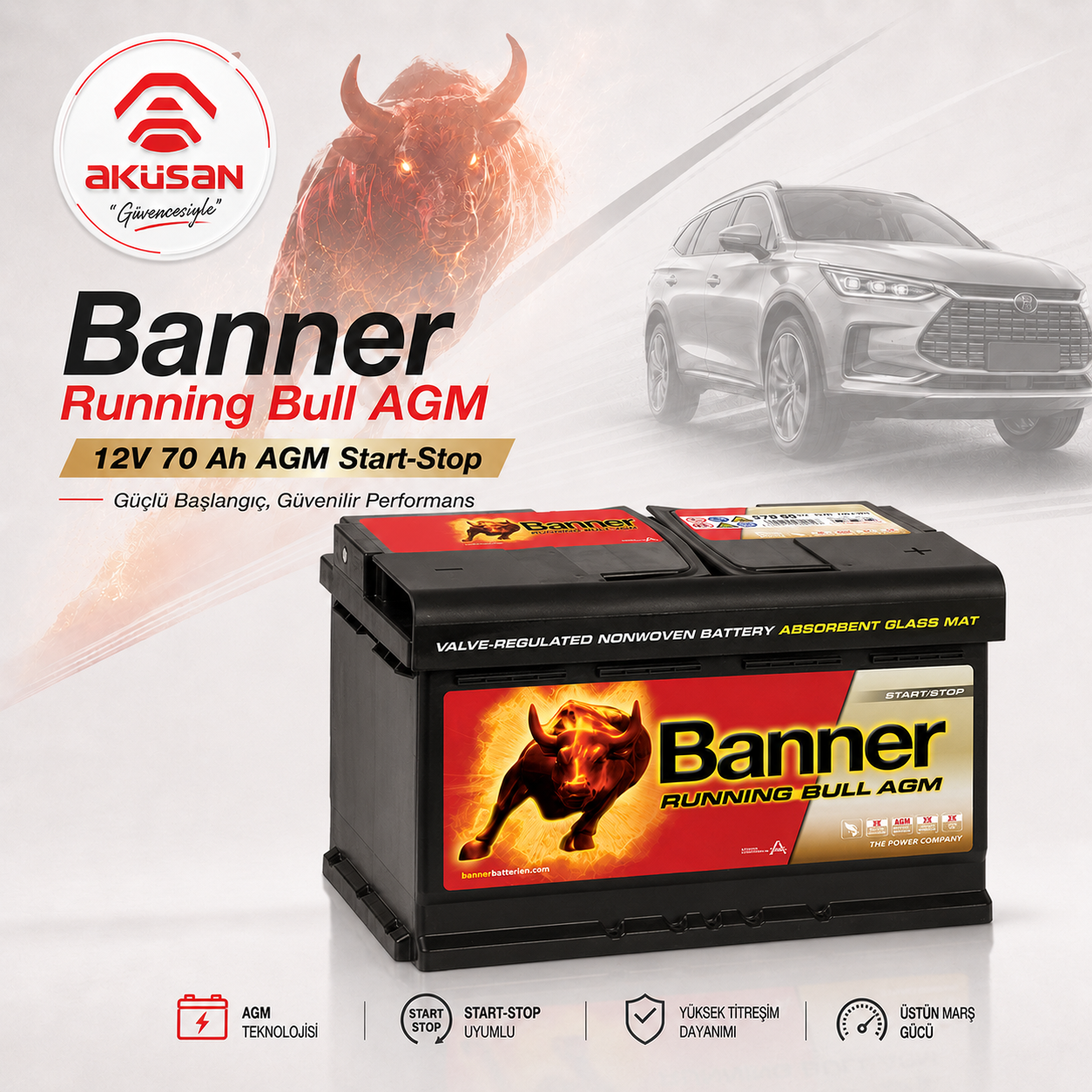 Banner 12V 70 Ah AGM (Start-Stop) Akü