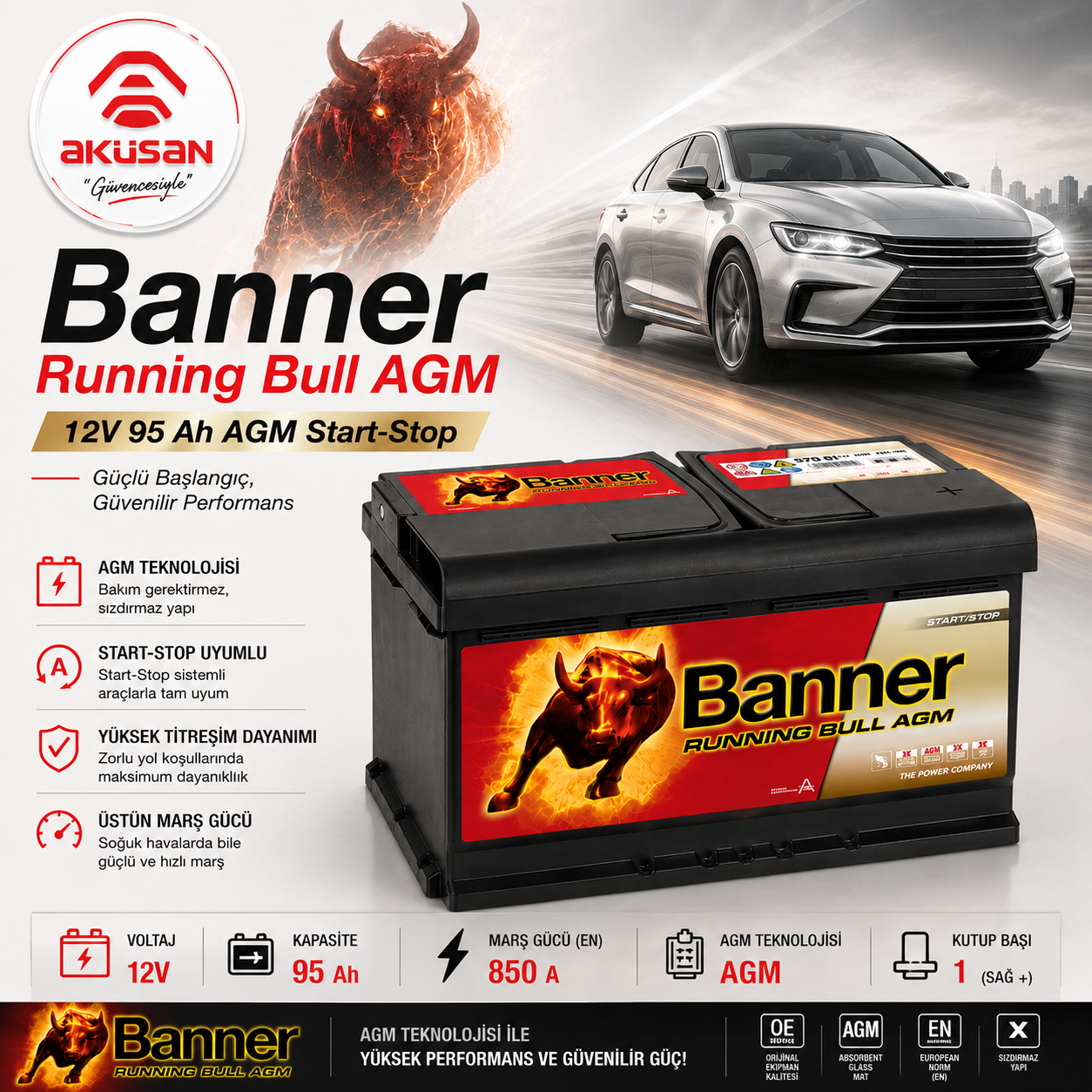 Banner 12 V 95 Ah AGM (Start-Stop) Akü
