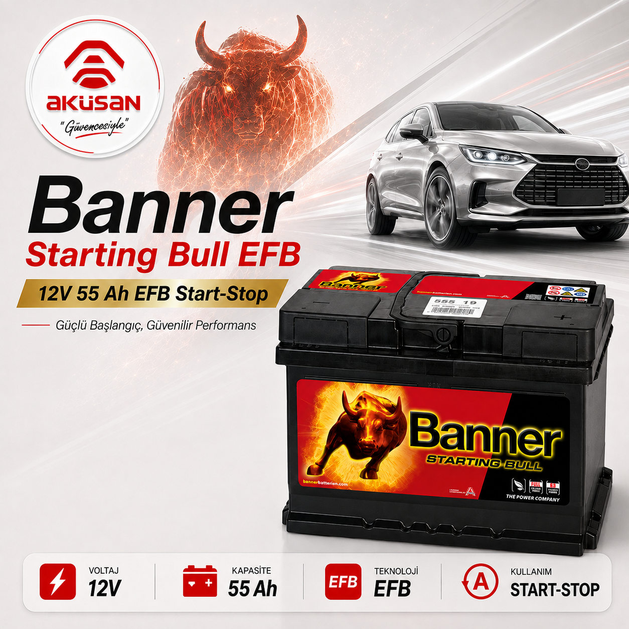 Banner 12V 55 Ah EFB (Start - Stop) Akü
