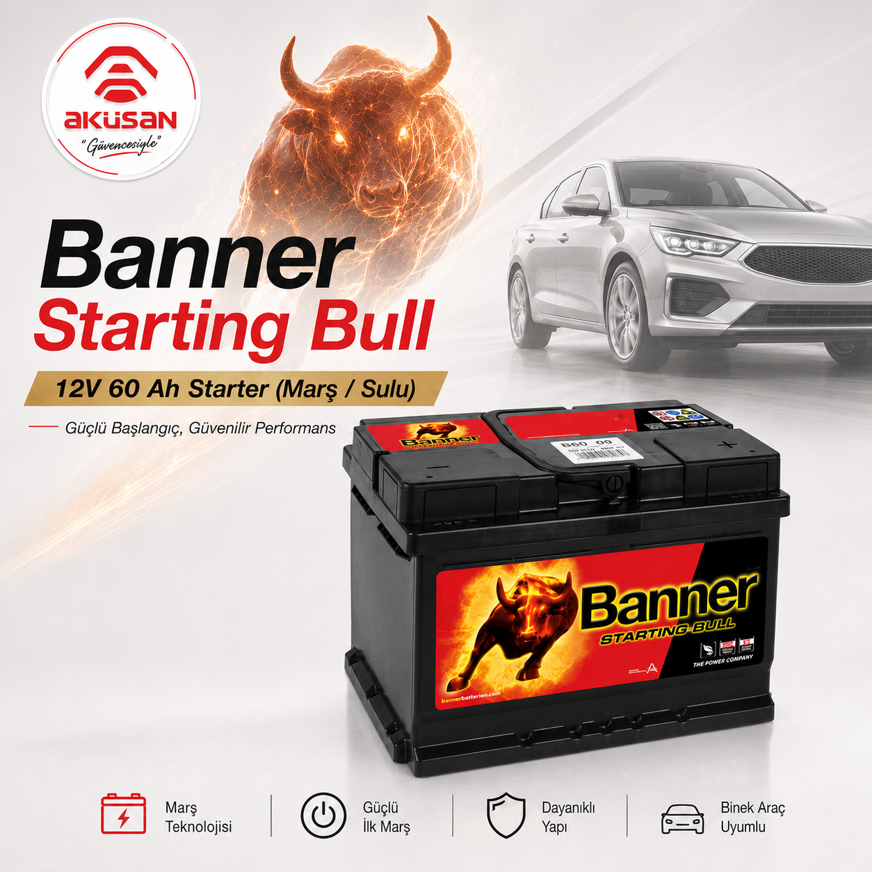 BANNER 12 V 60 Ah (Marş/Sulu) AKÜ