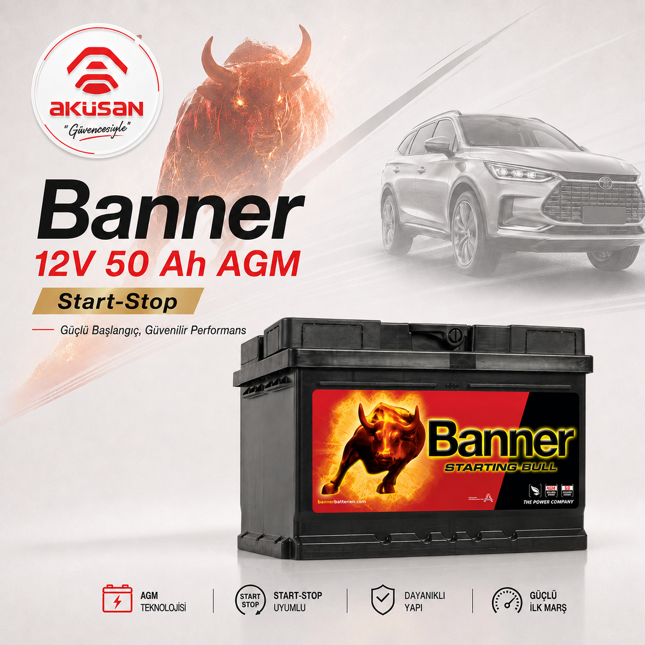 Banner 12V 50 Ah AGM (Start-Stop) Akü