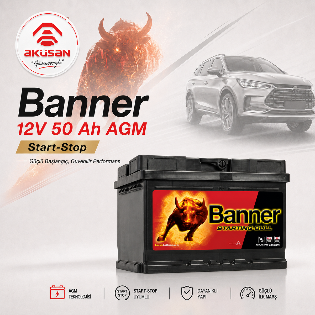 Banner 12V 50 Ah AGM (Start-Stop) Akü