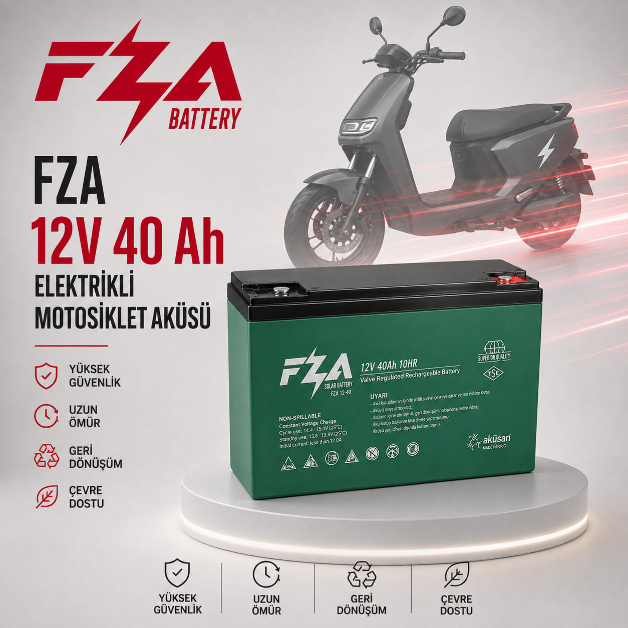 FZA 12V 40 Ah E-Bike (Elektrikli Bisiklet) Akü