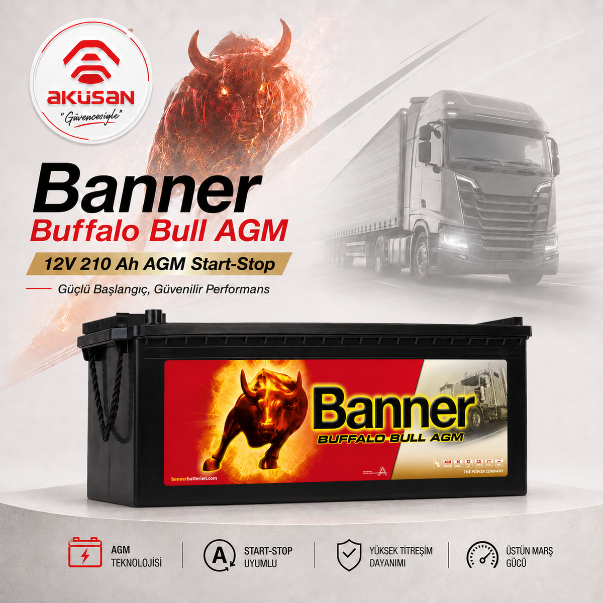 Banner 12 V 210 Ah AGM (Start-Stop) Tır Aküsü