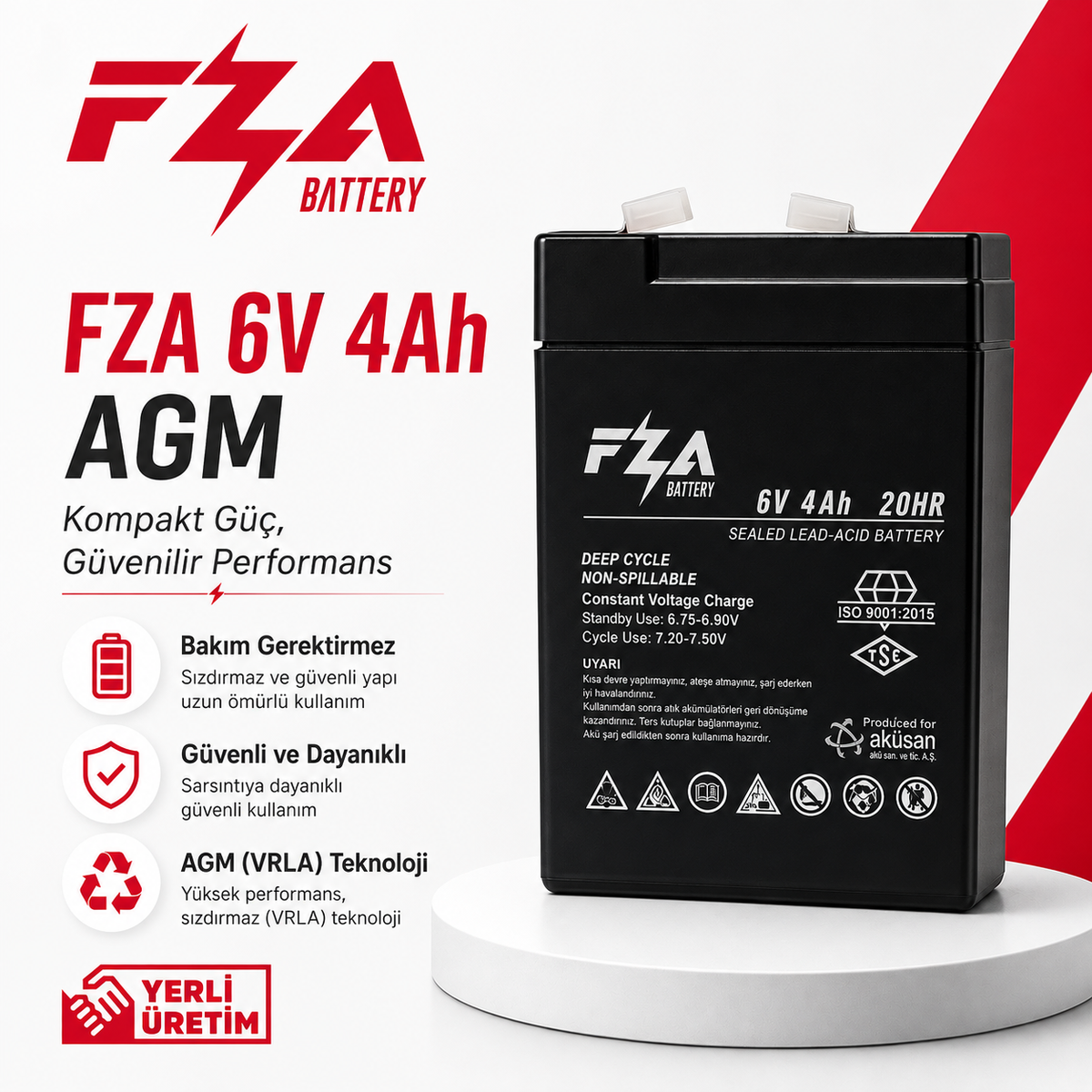 FZA 6 V  4,5 Ah AGM (Kuru Bakımsız) Akü
