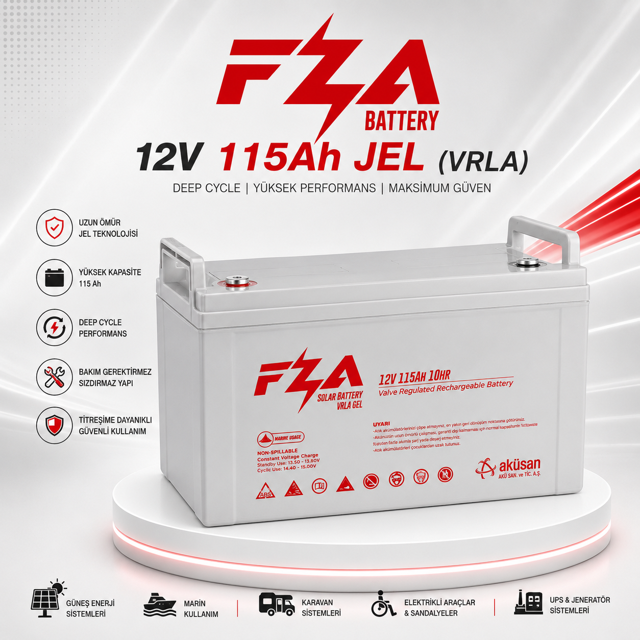 FZA 12V 115Ah JEL Akü / Derin Şarj (Deep Cycle)