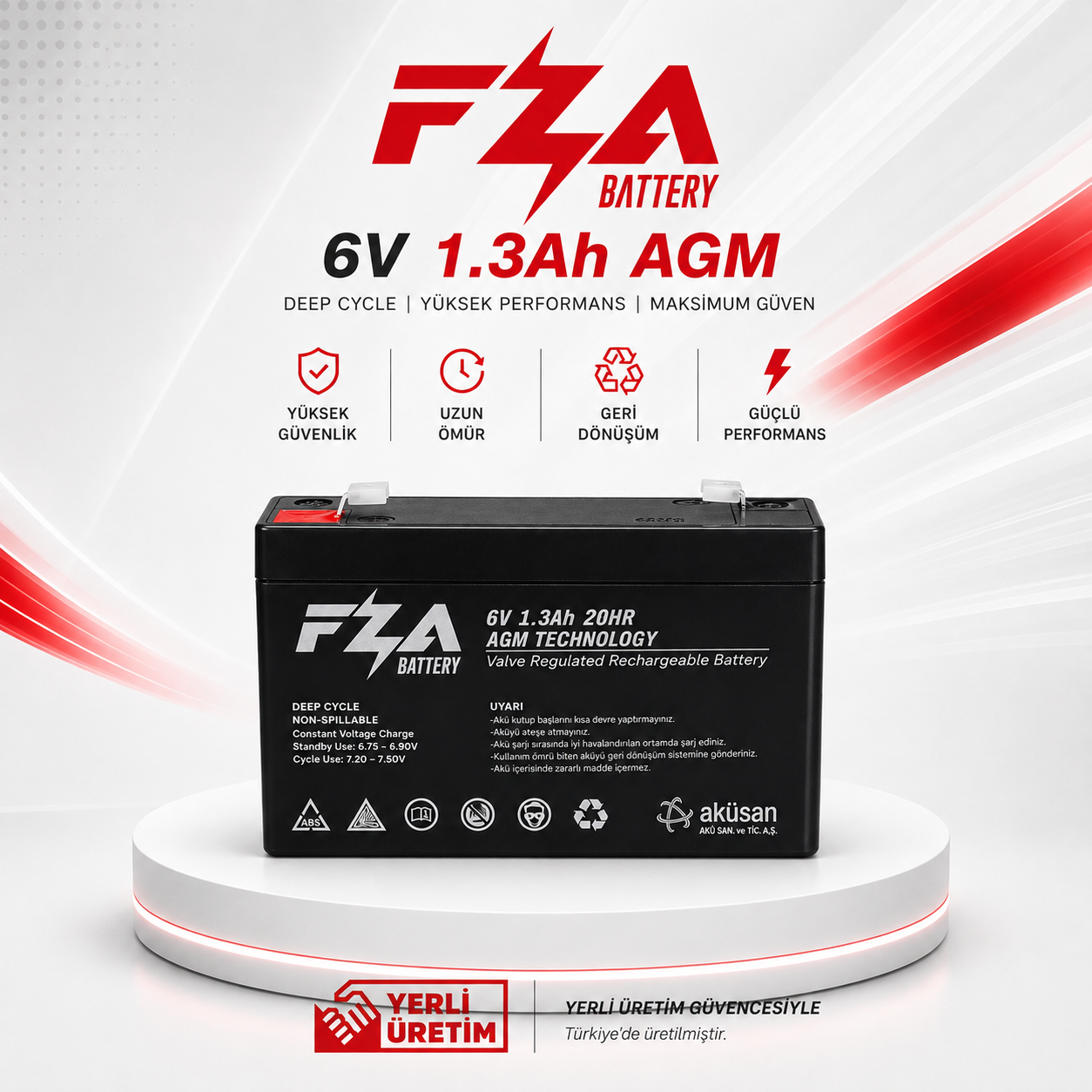 FZA 6 V 1.3 AH AGM (Kuru Bakımsız) Akü / Alarm - Terazi