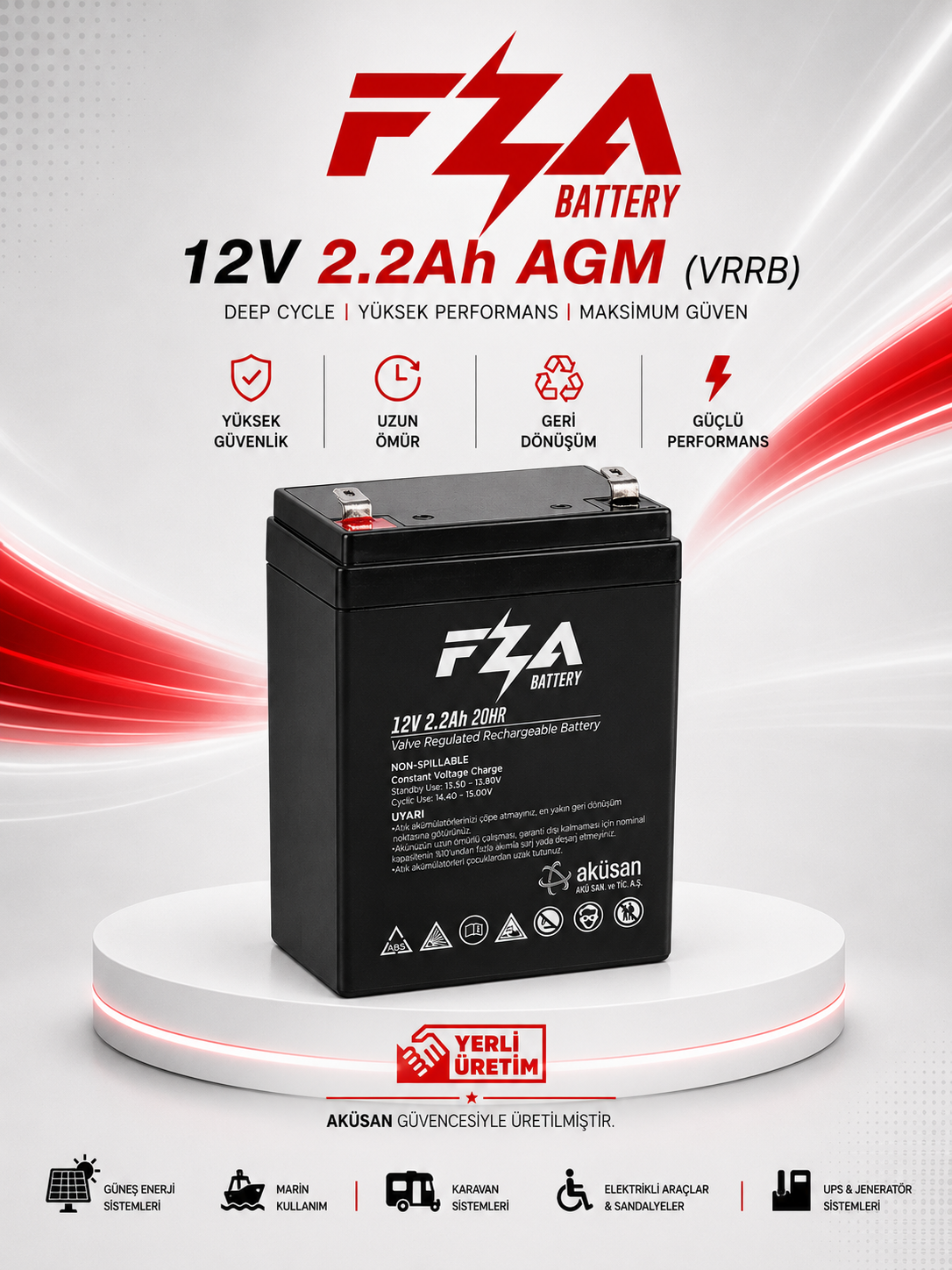 FZA 12 V 2.2 Ah AGM (Kuru Bakımsız) Akü / UPS Akü
