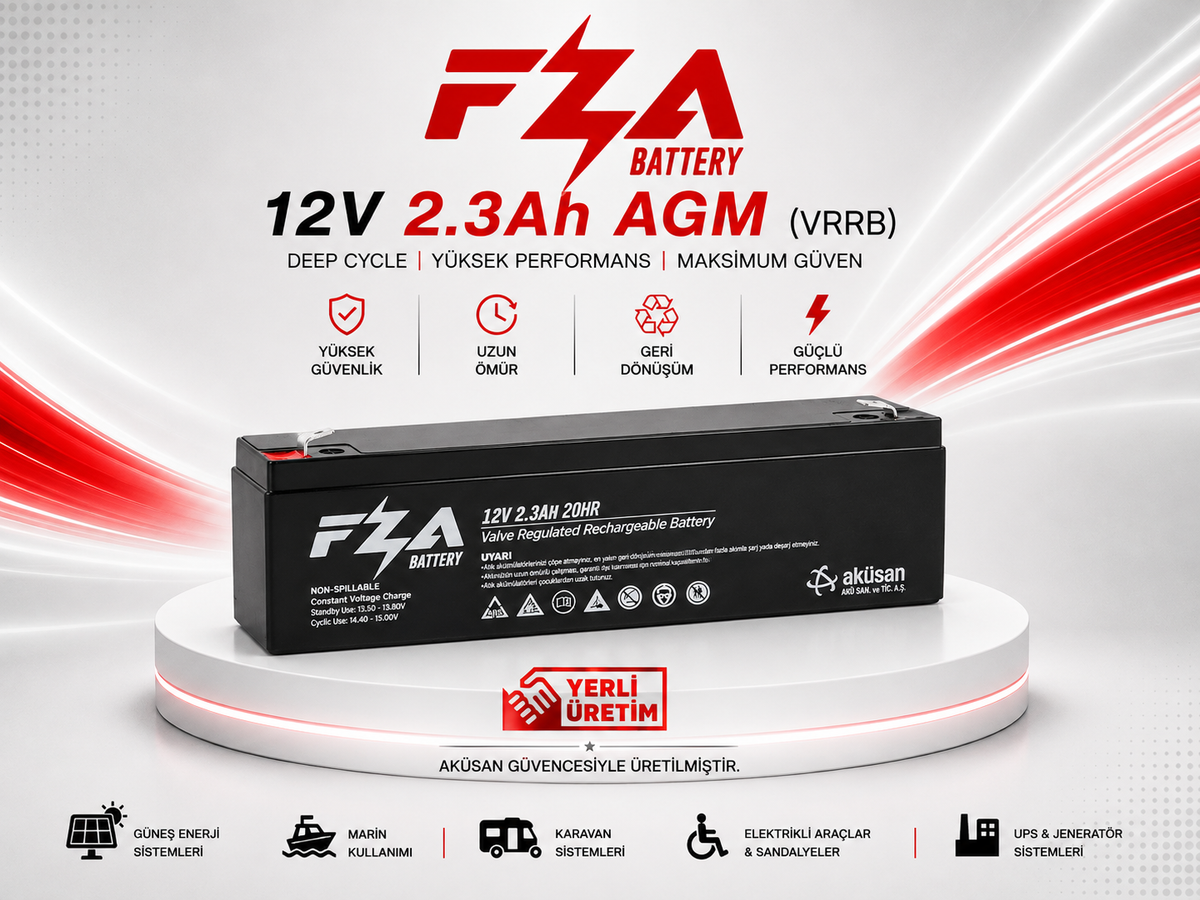 FZA 12 V 2.3 Ah AGM (Kuru Bakımsız) Akü / UPS - Alarm - Tekstil