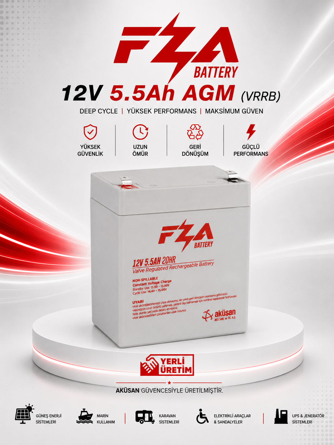 FZA 12 V 5.5 Ah AGM (Kuru Bakımsız) Akü / UPS