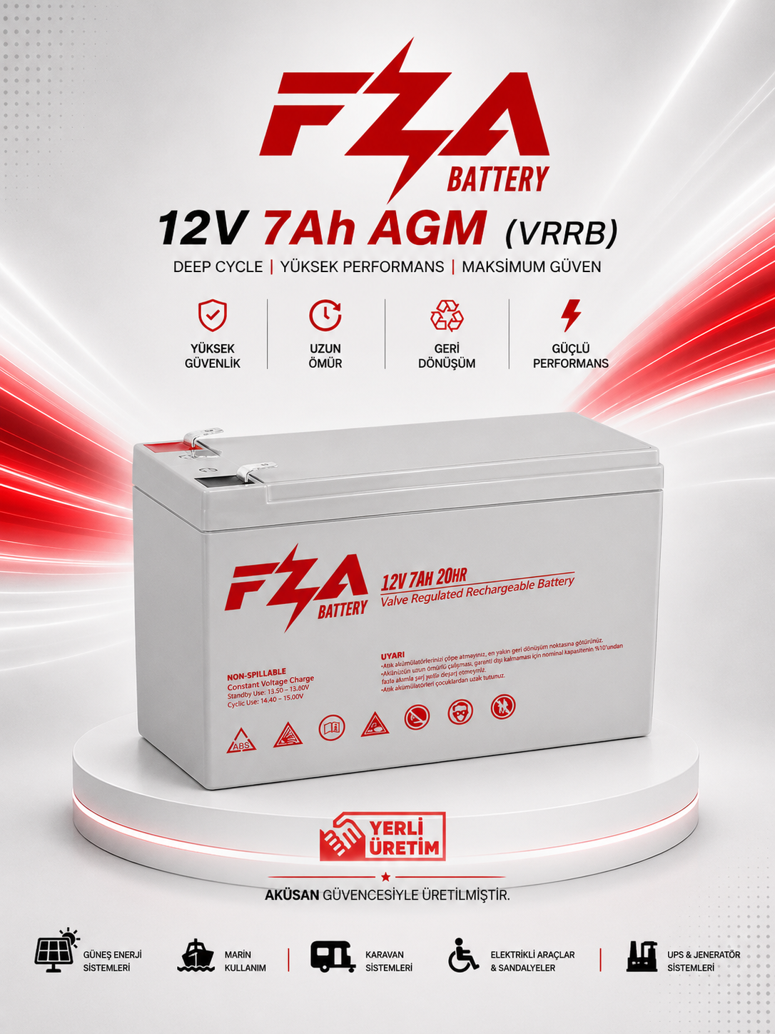 FZA 12 V 7 Ah AGM (Kuru Bakımsız) Akü / UPS
