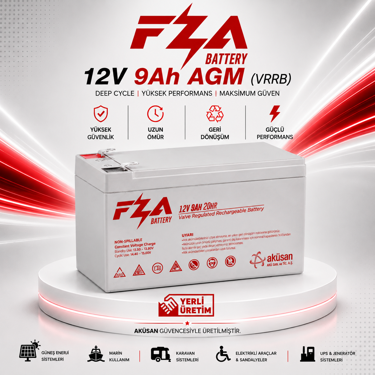 FZA 12 V 9 Ah AGM (Kuru Bakımsız) Akü / UPS / Elektronik