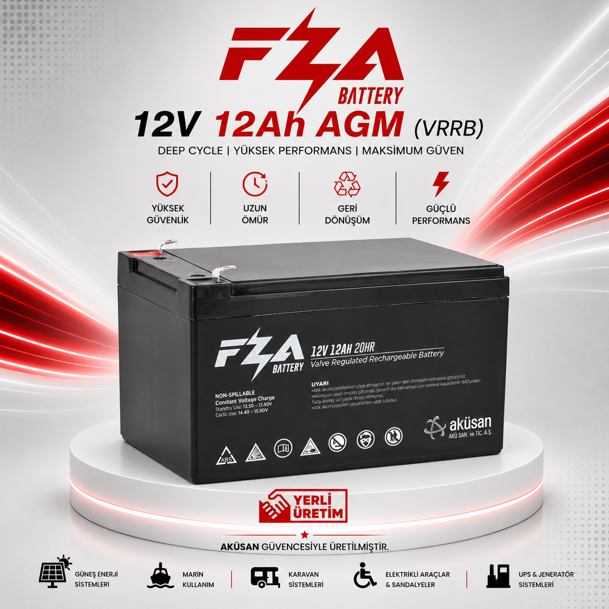 FZA 12 V 12 Ah AGM (Kuru Bakımsız) Akü