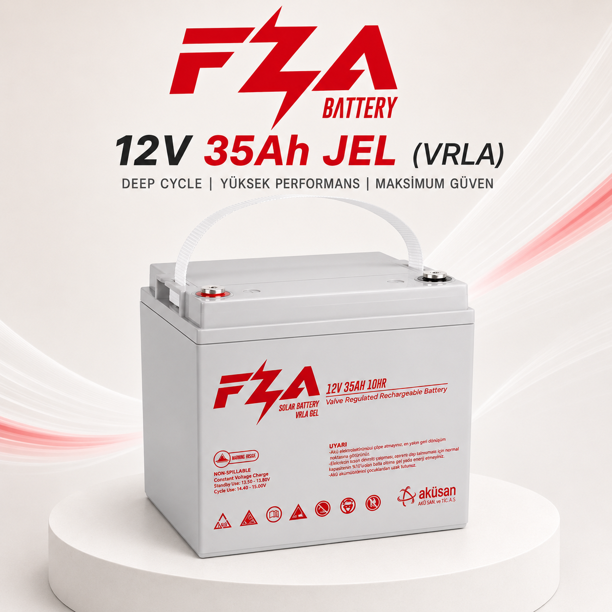 FZA 12 V 35 Ah Jel (VRLA)  Akü Solar Enerji - Karavan - UPS