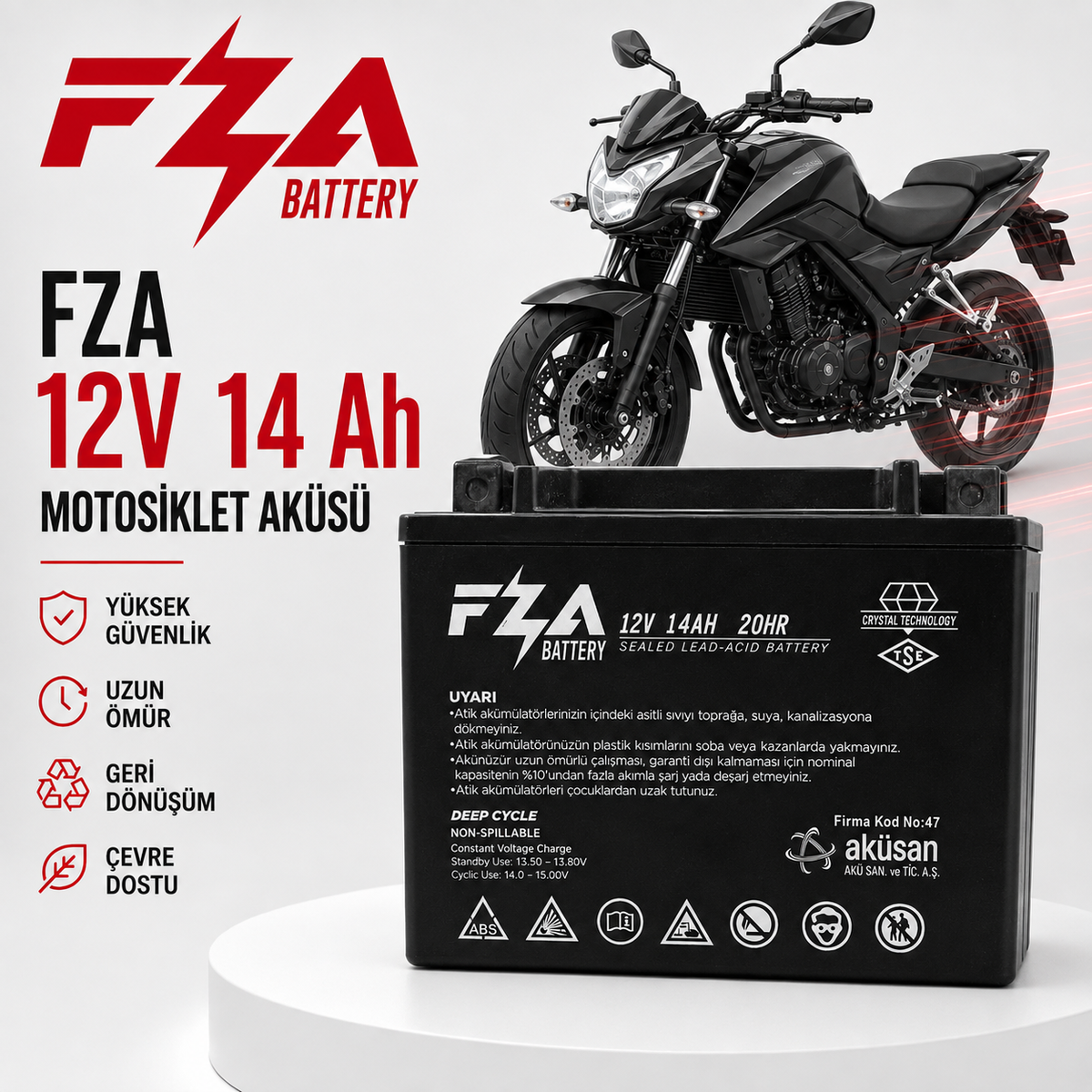 FZA 12 V 14 AH Motor Aküsü (YTX14-BS)