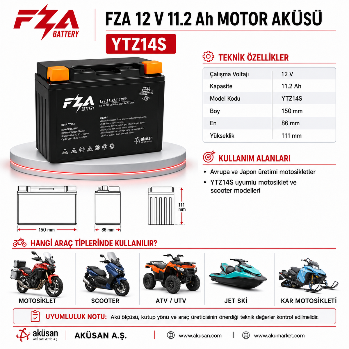 FZA 12 V 11.2 AH Motor Aküsü (YTZ14S )