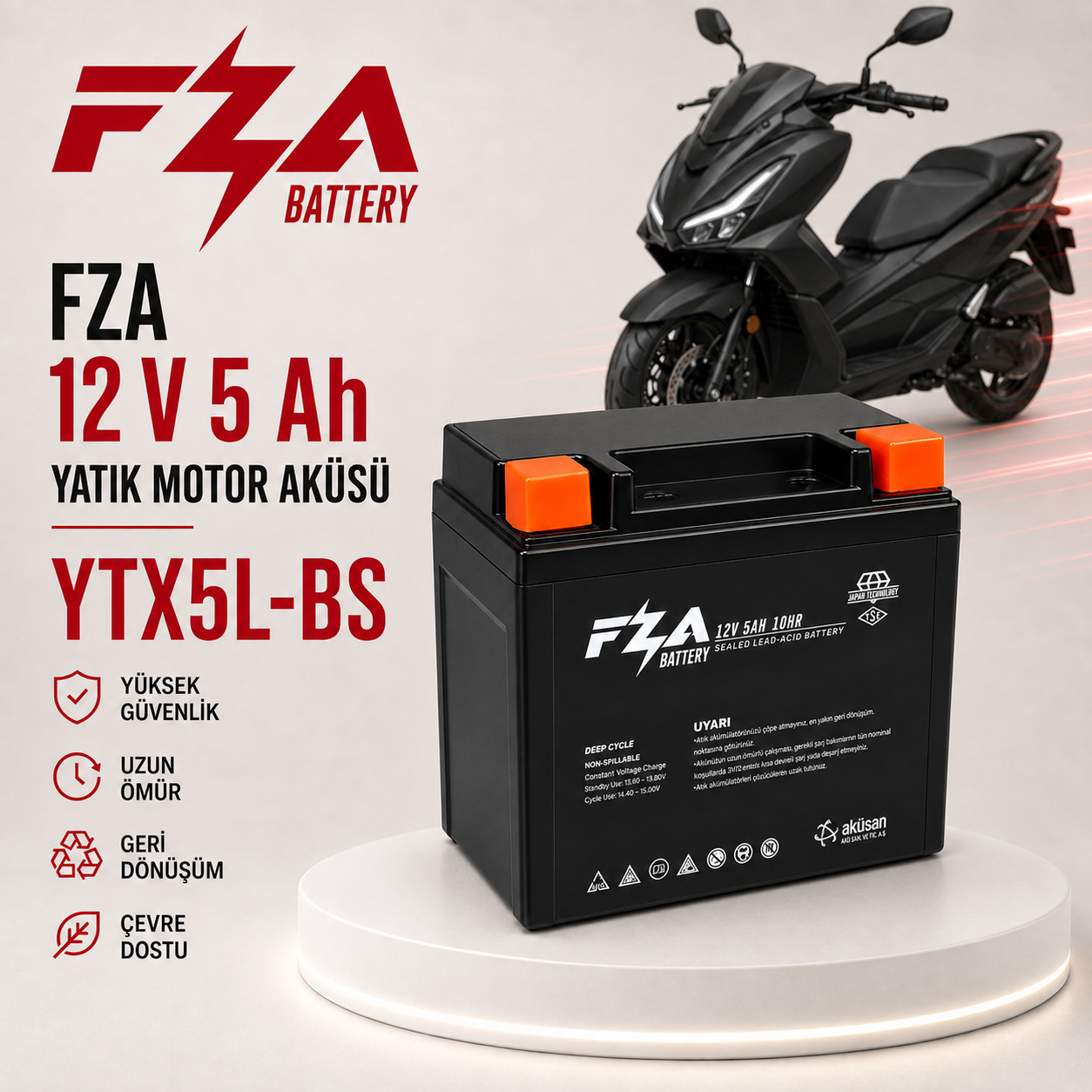 FZA 12 V 5 AH (Yatık) Motor Aküsü ( YTX5L-BS )