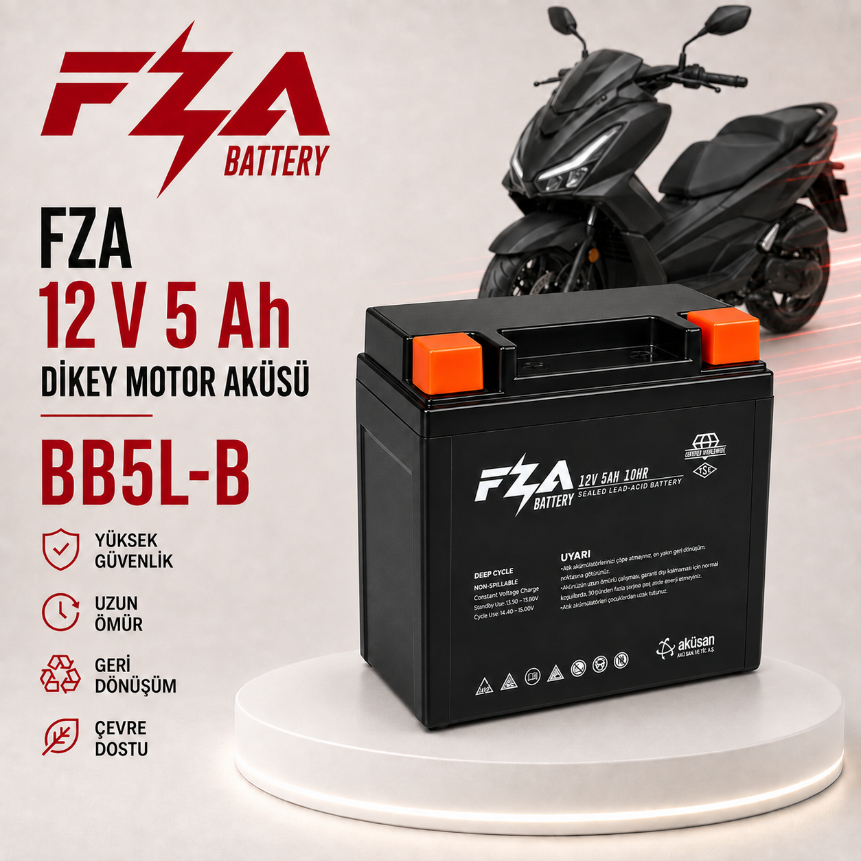 FZA 12 V 5 AH (Dikey) Motor Aküsü ( BB5L-B )
