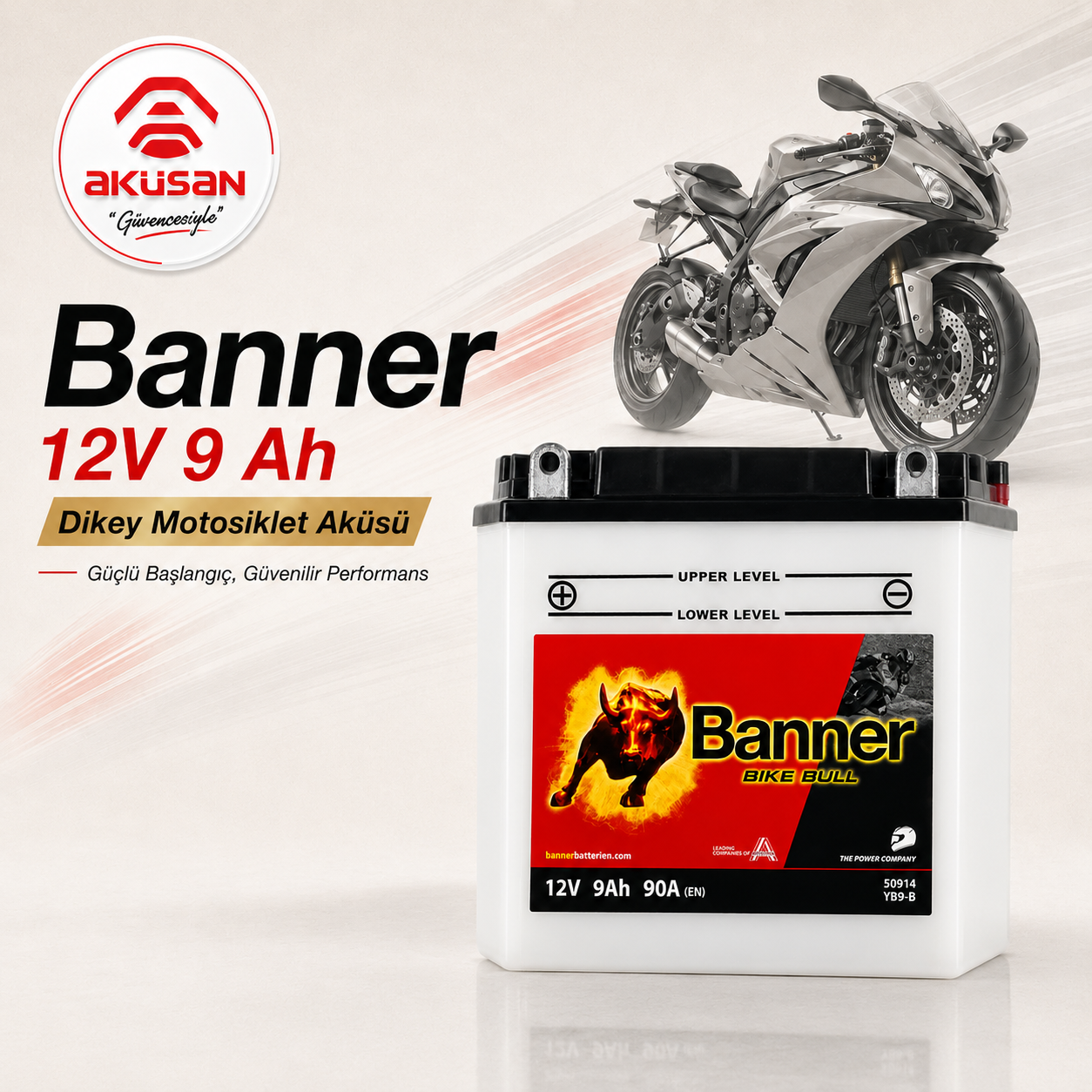 BANNER 12 V 9 AH (Dikey) Motosiklet Aküsü 50914 - YB9-B Dik
