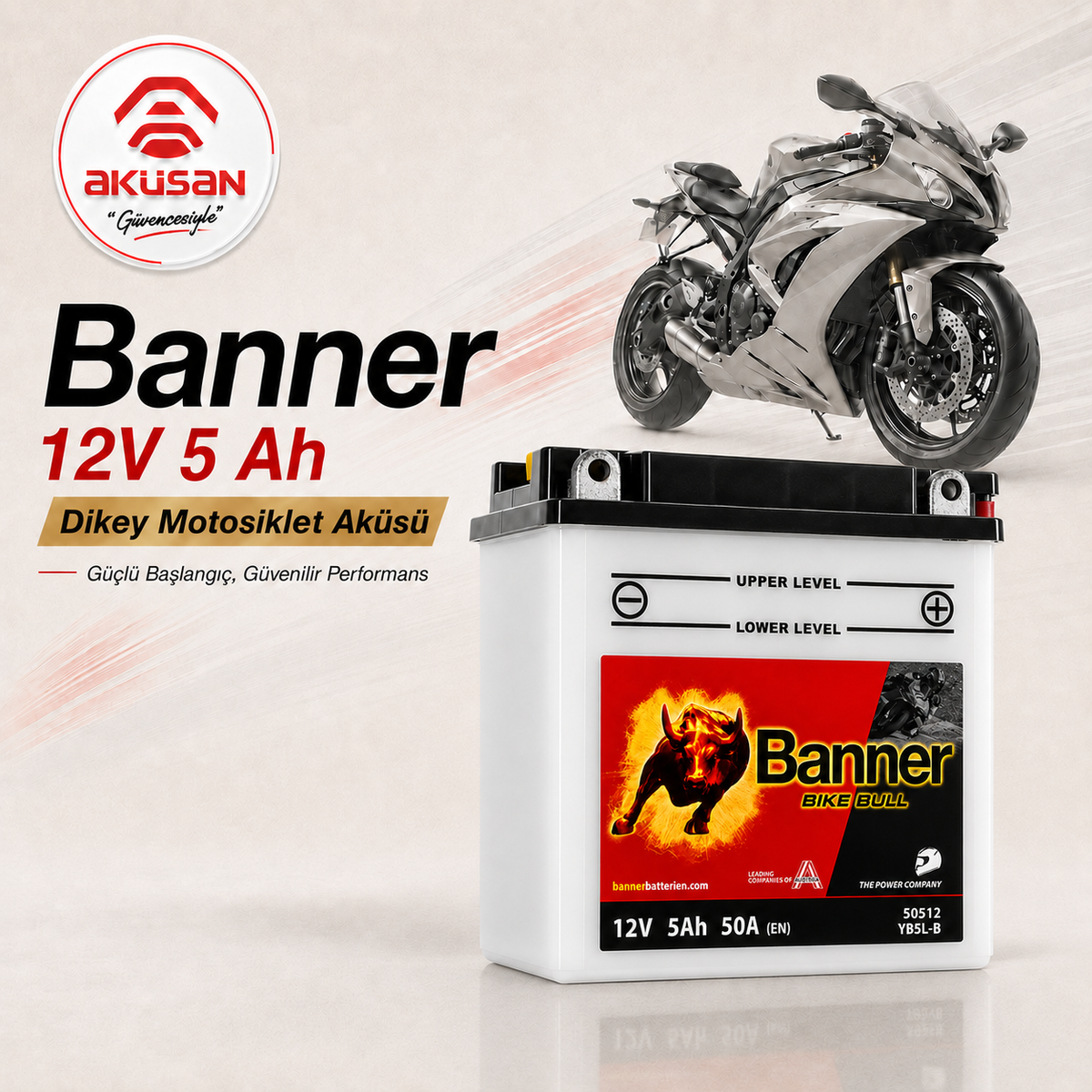 BANNER 12 V 5 AH (Dikey) Motosiklet Aküsü 50512 - BB5L-B Dik