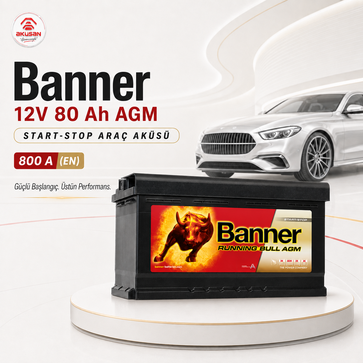 BANNER 12 V 80 AH AGM Start Stop Araç Aküsü