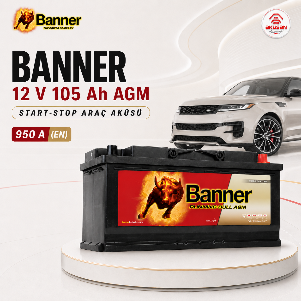 AGM 12V 105 Ah Banner Running Bull