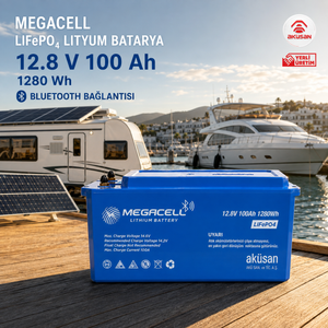 Megacell 12.8V 100Ah LiFePO4 lityum akü karavan ve marin kullanım görseli