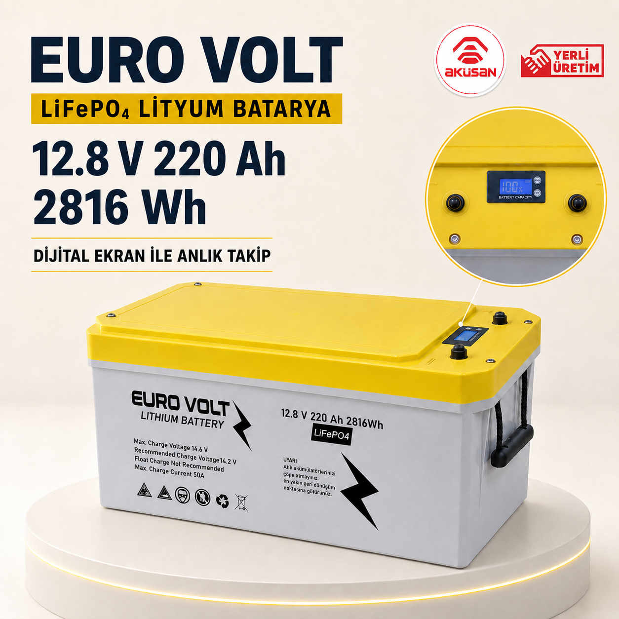 EuroVolt 220Ah marin ve tekne lityum aküsü