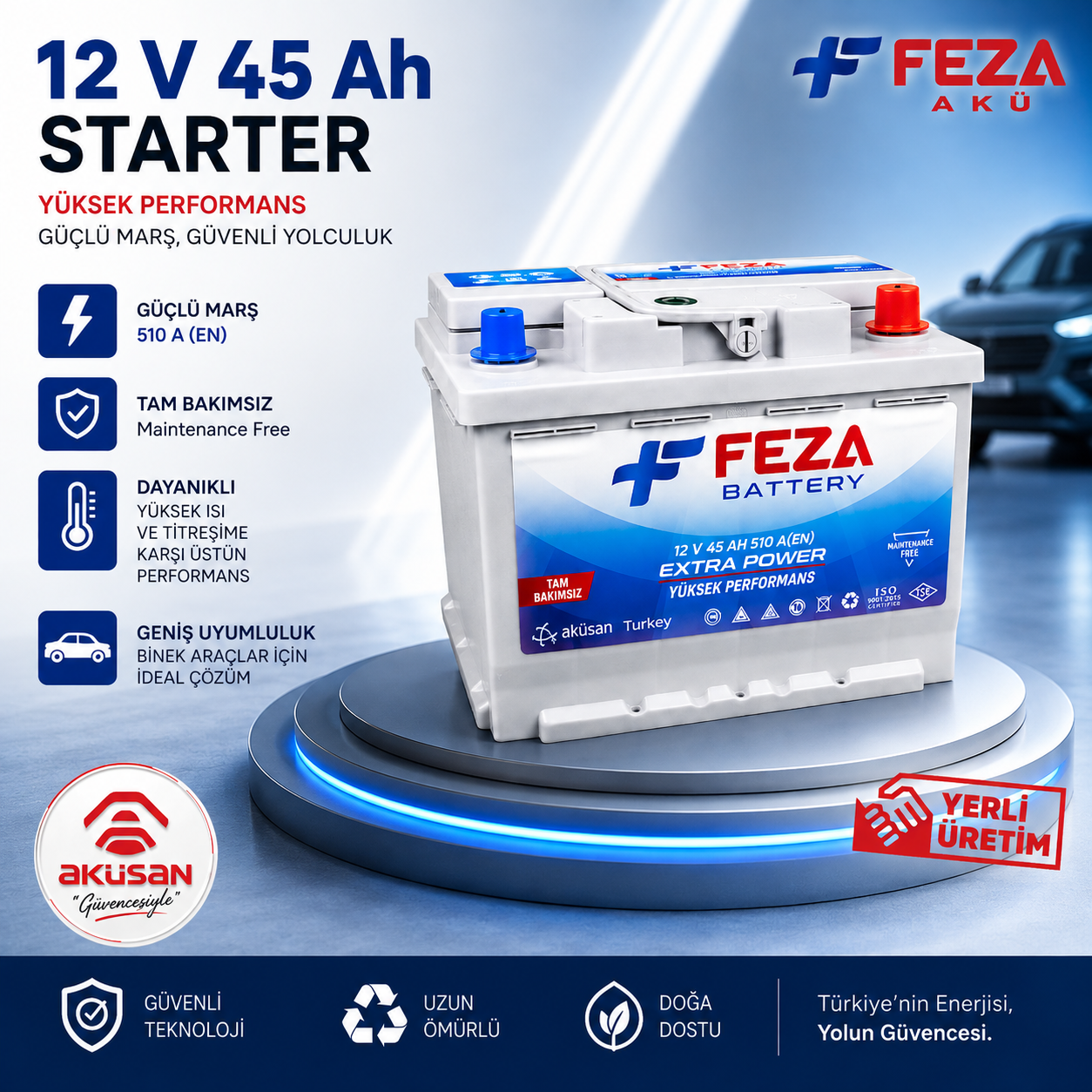 FEZA 12 V 45 Ah (Marş/Sulu) Starter Akü
