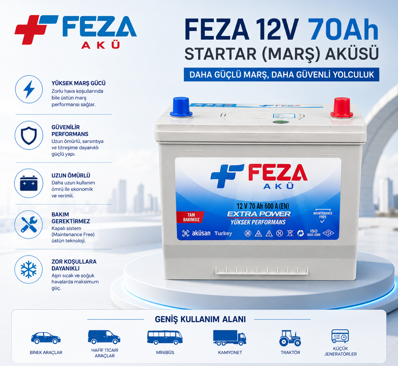FEZA 12 V 70 Ah(Sulu) Akü