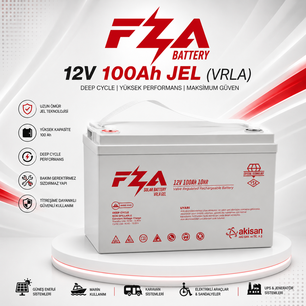 FZA 100Ah marin ve tekne jel aküsü