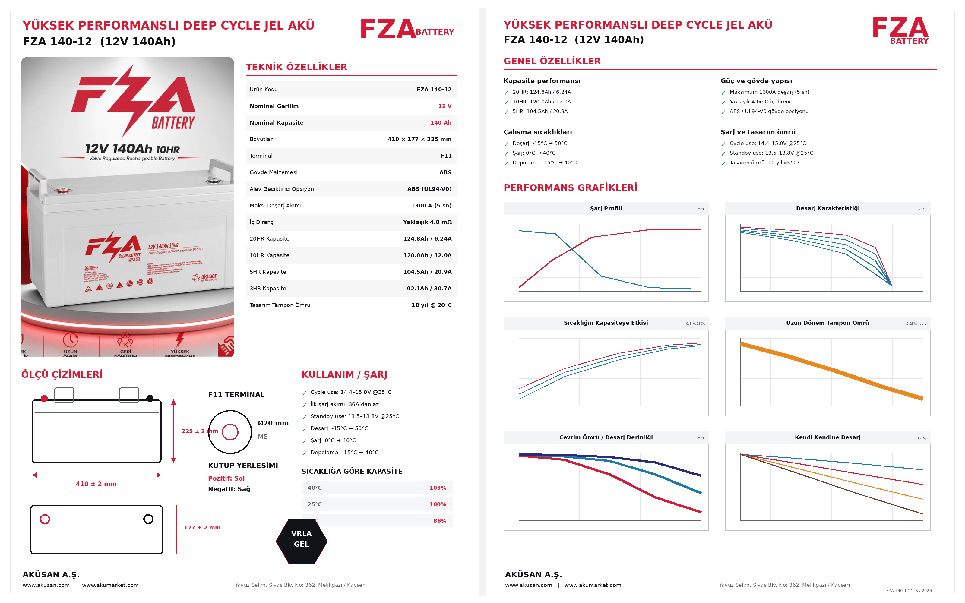 FZA 12V 120-140Ah Jel Akü