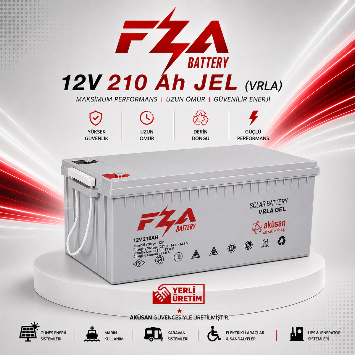 FZA 12V 200Ah karavan jel aküsü