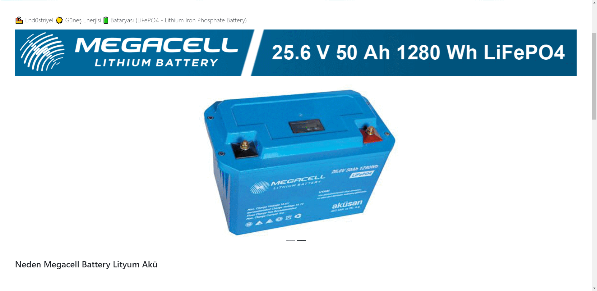 MEGACELL 25.6 V 50 AH Lityum / LifePo4 Akü