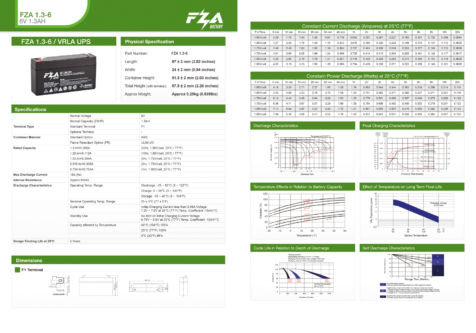 FZA 6 V 1,3 AH AGM Akü
