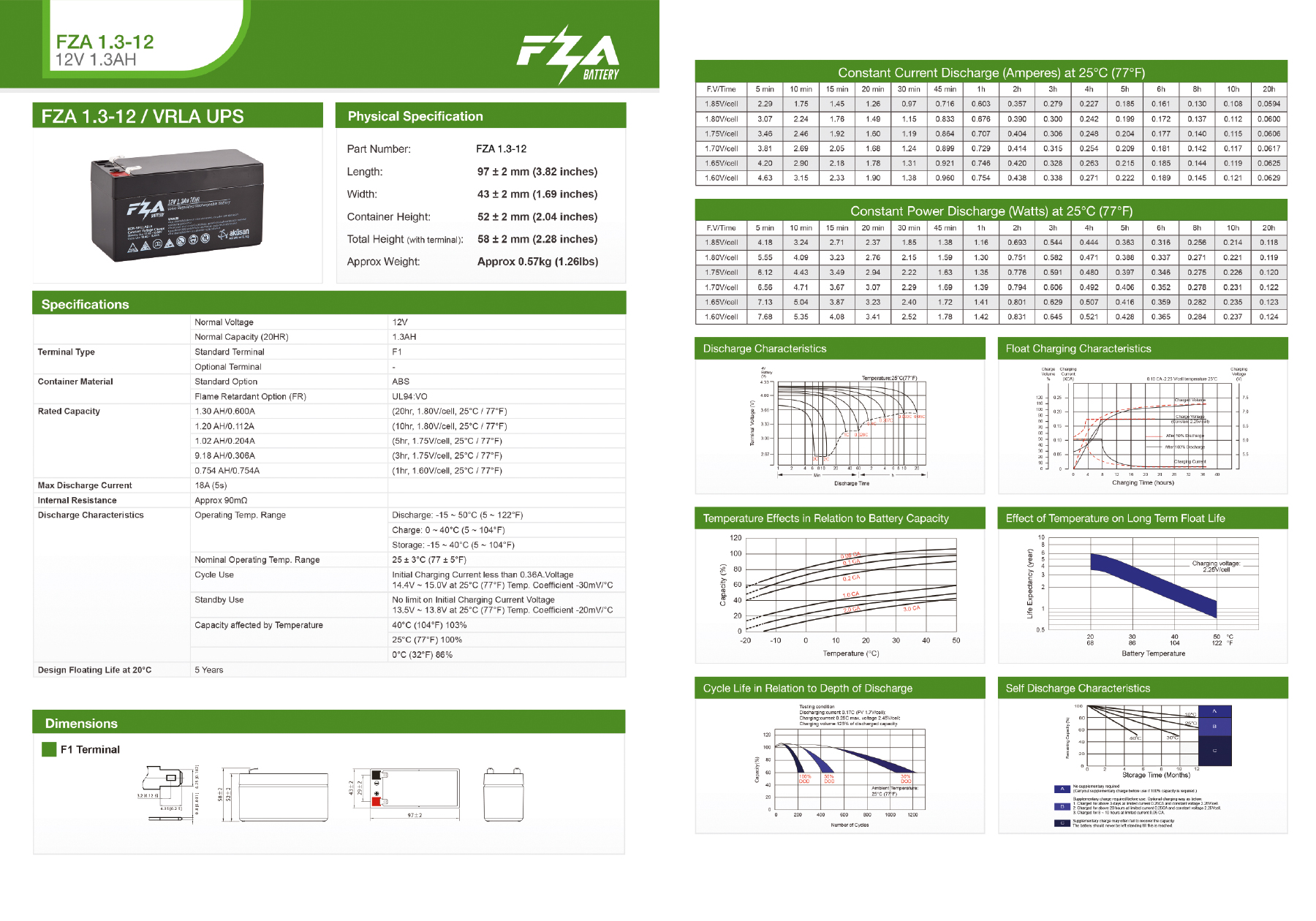 FZA 12 V 1,3 AH AGM Kuru Bakmsız Akü