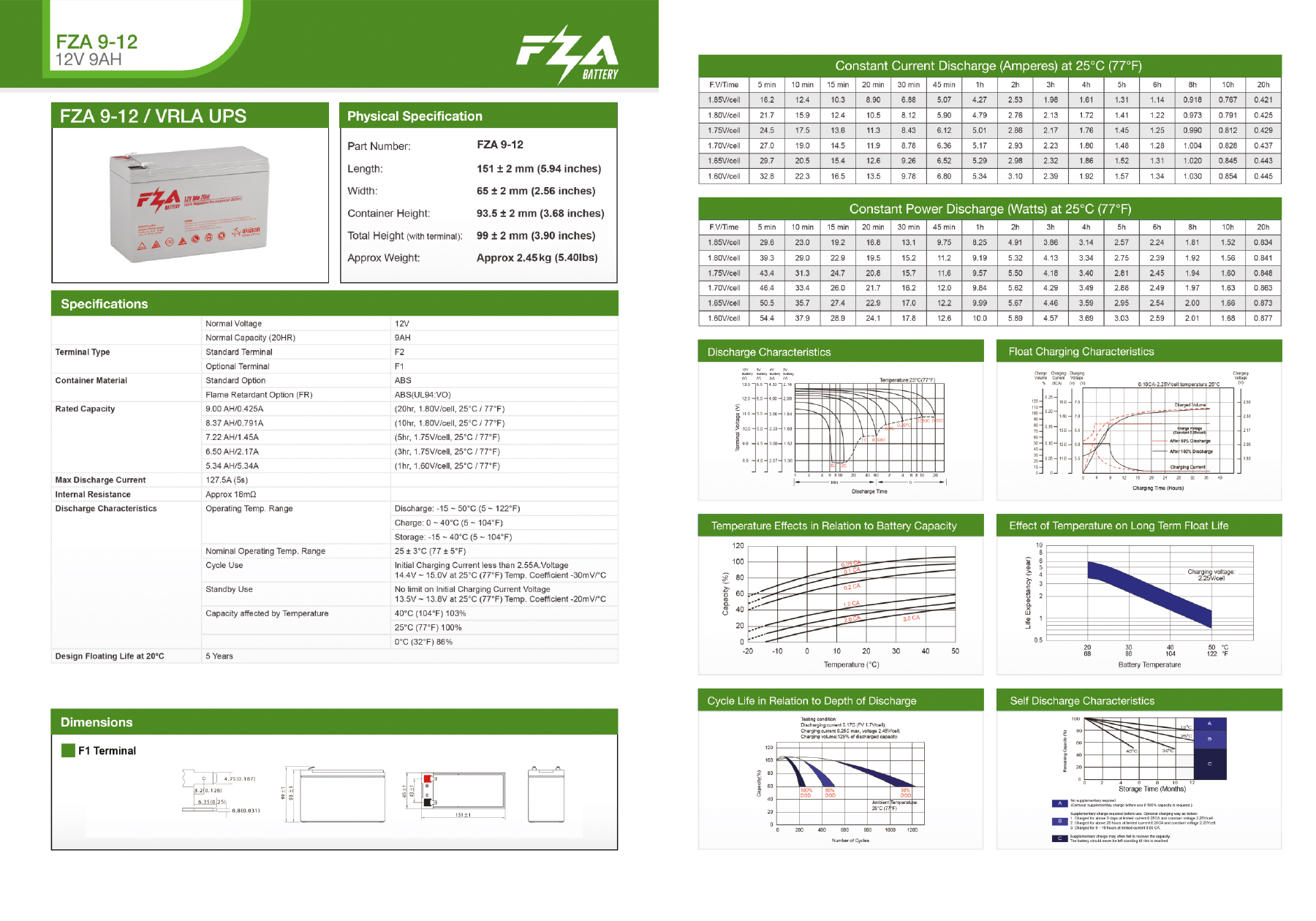 FZA 12 V 9 AH AGM Kuru Bakımsız Akü