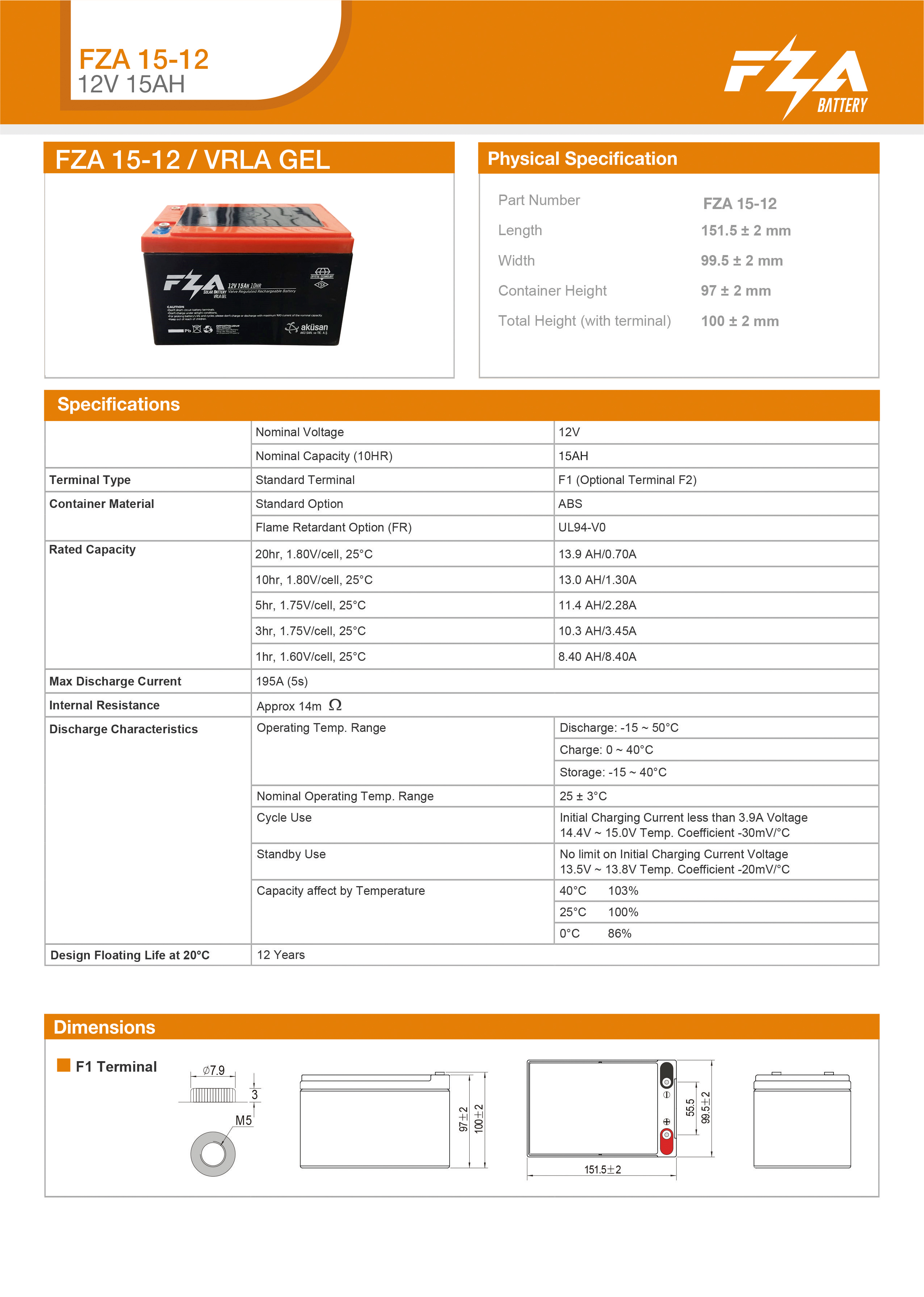 FZA 12V 15 AH Jel / E-bike Aküsü