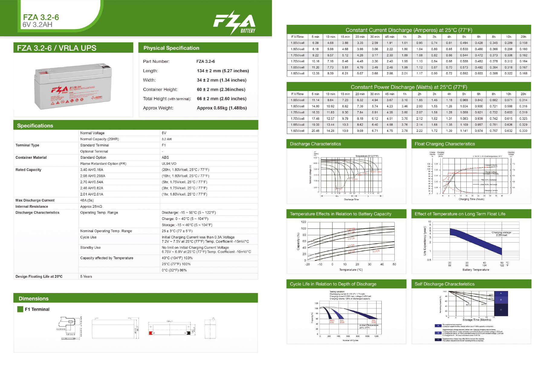 FZA 6 V 3,2 AH AGM Kuru Bakımsız Akü